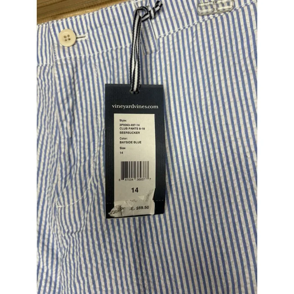 NWT Vineyard Vines Boy’s Club Striped Pants 28” Inseam Sz 14